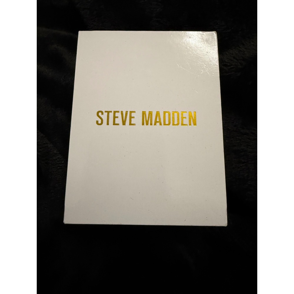 Steve Madden Gold Tone Watch Black Dial Crystal Markers Link Bracelet with Box